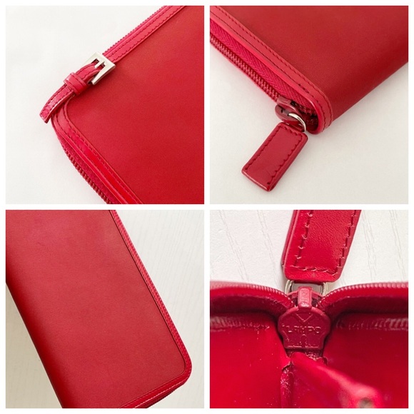 Prada 90s red Tessuto nylon leather buckle detail long zip wallet rare - Picture 5 of 11